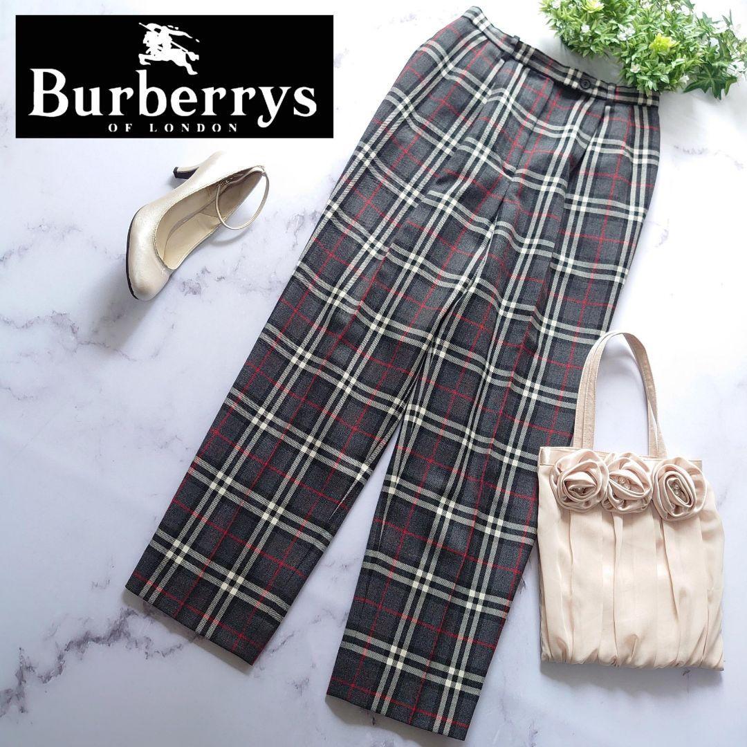 BURBERRY バーバリー ノバチェック ツータック ウール パンツ 長ズボン M サイズ9 グレー×ブラック×レッド ヴィンテージ レディース拍卖