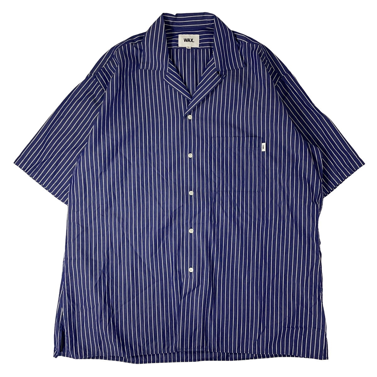 WAX ワックス 24SS ストライプ オープンシャツ ネイビー Stripe open shirts WX-0344 半袖 紺 L拍卖