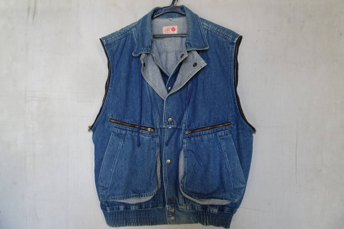 CHERRY BLOOM/スリーブレスジャンパー/デニム素材/前スナップボタン/襟二重/袖ぐりファスナー/裾ゴム/インディゴブルー/サイズ9-2(10/7R7)拍卖
