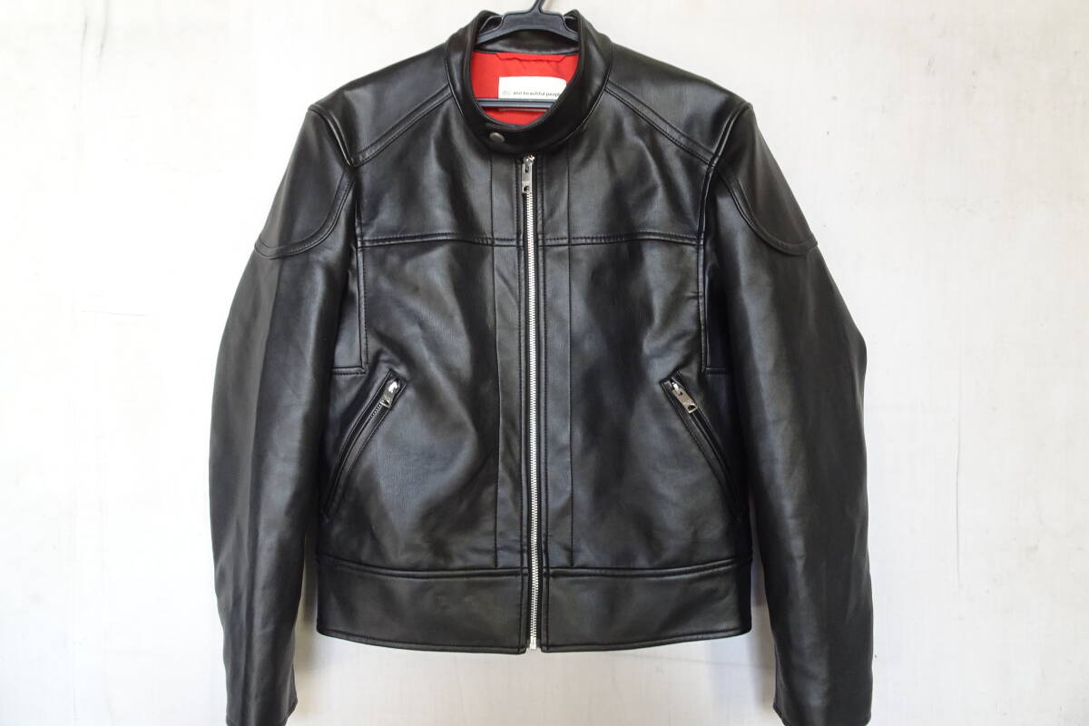 GU/ジーユー/beautiful people/211-346520/シングルライダースブルゾン/ジャケット/合成皮革/黒/ブラック/XLサイズ(10/8R7)拍卖