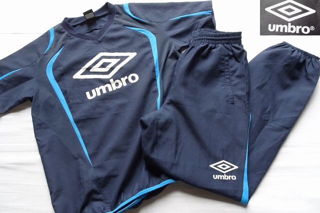 umbro/アンブロ/スポーツウェア上下セット/リップル加工生地/速乾性/半袖プルオーバー/長パンツ/紺/ネイビー/Mサイズ(10/6R7)拍卖