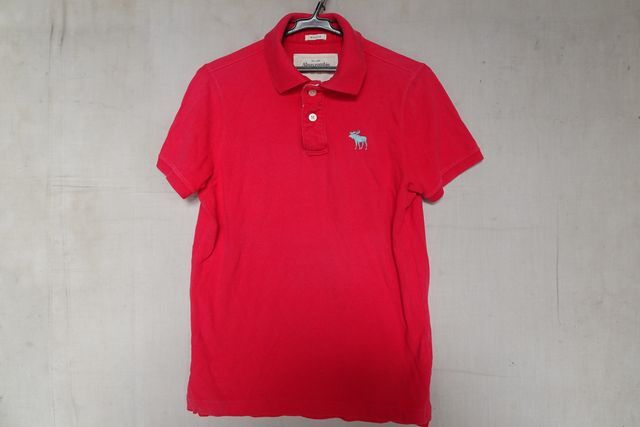 Abecrombie&Fitch/アバクロ/半袖ポロシャツ/鹿の子素材/左胸ワンポイントししゅう裾サイドスリット/ビビットピンク/Mサイズ(10/6R7)拍卖