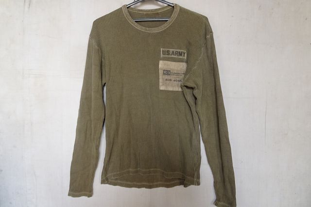 U.S.ARMY/長袖Tシャツ/カットソー/サーマルトップス/ワッフル素材/クルーネック/フィット感/ミリタリー/緑系カーキ(10/6R7)拍卖
