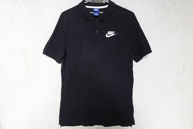NIKE/ナイキ/半袖ポロシャツ/鹿の子素材/左胸ロゴししゅう/裾サイドスリット/スポーティー/黒/ブラック/Mサイズ(10/14R7)拍卖