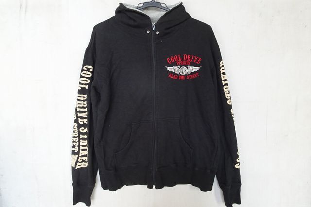 COOL DRIVE/長袖パーカ/スウェット素材/前ジップアップ/左胸・後身頃ロゴししゅう・プリント/袖文字プリント/黒/ブラック/Lサイズ(10/14R7)拍卖