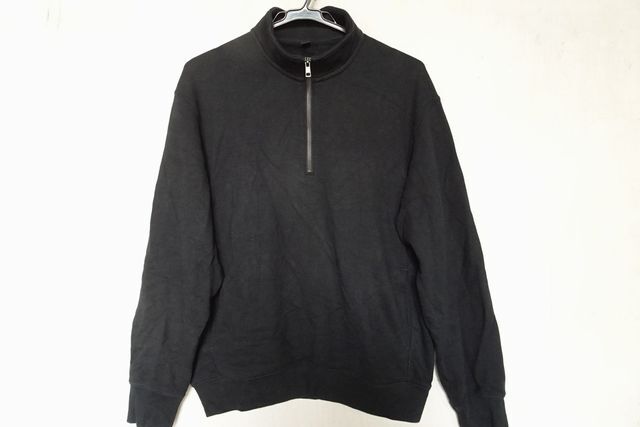 UNIQLO/ユニクロ/341-476991/スウェットハーフジップシャツ/長袖/トレーナー/身頃脇リブ素材切替/黒/ブラック/Mサイズ(10/14R7)拍卖