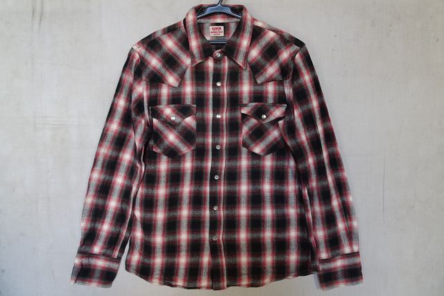 EDWIN/エドウィン/G00171/長袖シャツ/起毛素材/ウエスタンシャツ風/スナップボタン/両胸フラップポケット/黒/白/赤/Lサイズ(10/27R7)拍卖