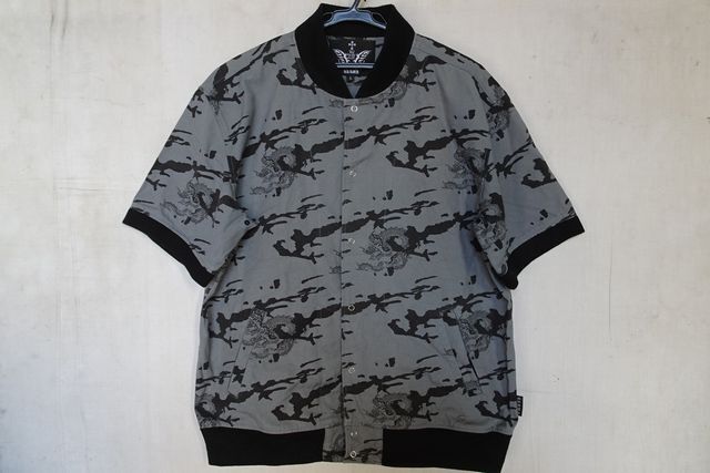 半袖ジャケット/アウター/しっかりめ綿素材/ドラゴン柄/前スナップボタン/首ぐり・袖口・裾黒リブ素材/グレー/Lサイズ(10/27R7)拍卖