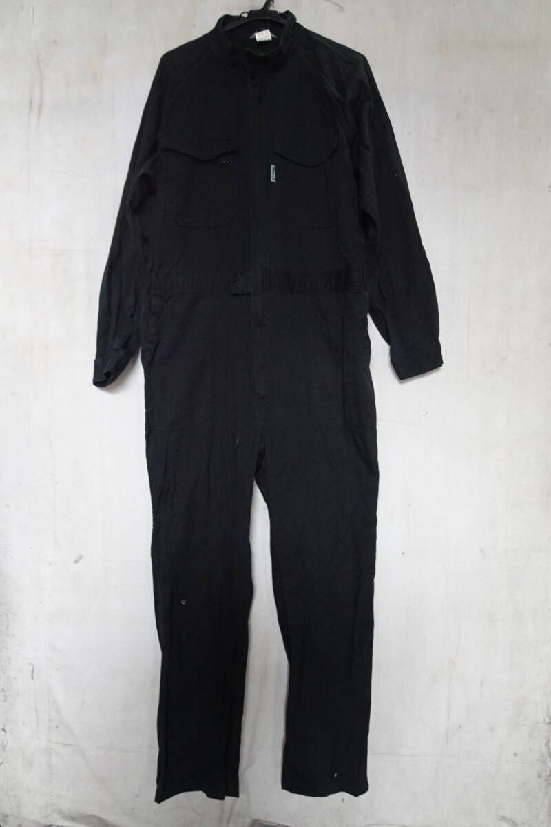 Be-J/長袖オールインワン/作業着つなぎ/円管服/ワークウェア/前ジップアップ/両胸フラップポケット/黒/ブラック/ELサイズ(10/22R7)拍卖