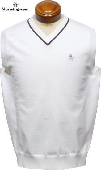 【ホワイト LL】 マンシング ベスト メンズ MGMVJL80CH 手洗い可 Vネックベスト ニットベスト ジレ ニットジレ拍卖