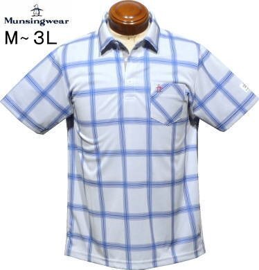 【ホワイトブルー M】 マンシングウェア 半袖ポロシャツ メンズ MGMXJA10 家庭洗濯可 吸汗速乾 UVカット チェック織柄入り 半袖シャツ拍卖