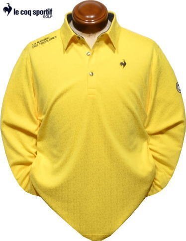 【イエロー 3Lサイズ】 ルコックゴルフ 長袖ポロシャツ メンズ QGMWJB05 家庭洗濯可 吸汗速乾 UVカット 無地織柄入り 長袖シャツ拍卖