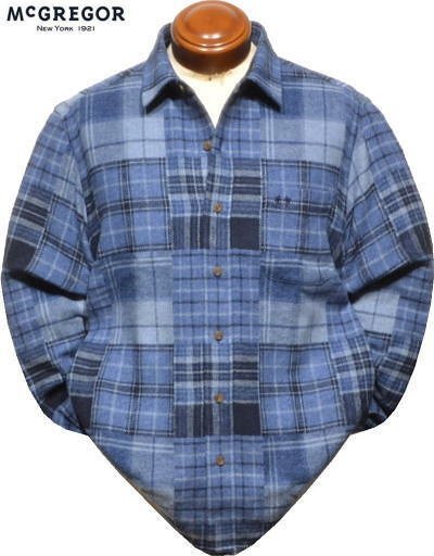 【ネイビー XL】 マクレガー 長袖シャツ メンズ 111173617 手洗い可 ネルシャツ パッチワーク調チェック McGREGOR拍卖