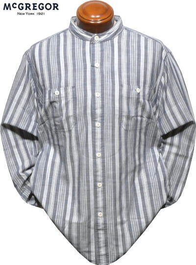 【ネイビー XL】 マクレガー メンズ バンドカラーシャツ 111174103 手洗い可 バンドカラー長袖シャツ 長袖シャツ McGREGOR拍卖
