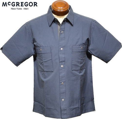 【ネイビー L】 マクレガー 半袖シャツ メンズ 111164106 サッカー素材 吸汗速乾 カジュアル半袖シャツ シャツアウター ワイドシルエット拍卖