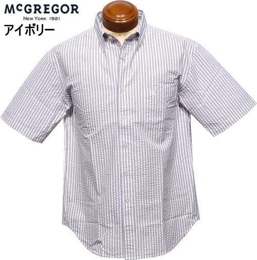【アイボリー L】 マクレガー ボタンダウン半袖シャツ メンズ 111164704 サッカー素材 クールマックス 吸汗速乾 半袖シャツ McGREGOR拍卖