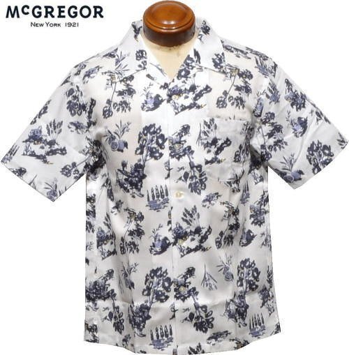 【アイボリー紺 M】 マクレガー 半袖シャツ メンズ 111164103 手洗い可 nowartt アロハシャツ 開襟シャツ オープンカラーシャツ拍卖