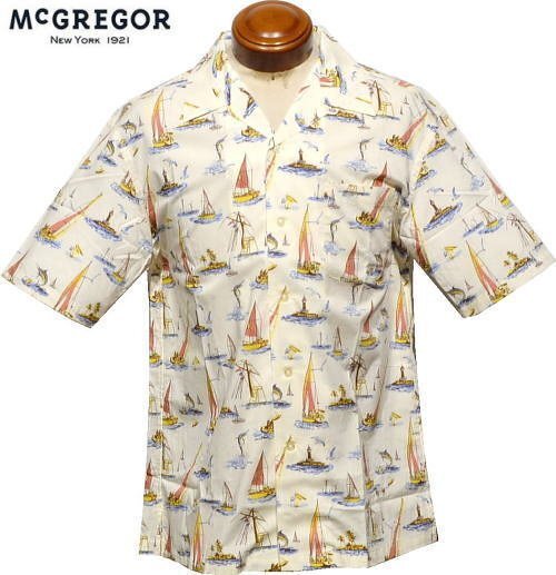 【アイボリー L】 マクレガー 半袖シャツ メンズ 111164703 手洗い可 nowarttテキスタイル アロハシャツ 開襟シャツ オープンカラーシャツ拍卖