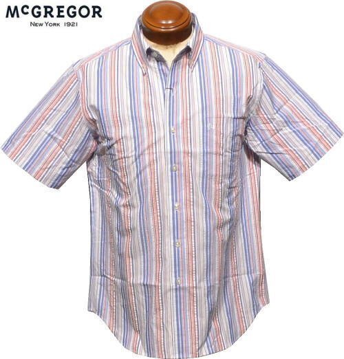 【ブルー XL】 マクレガー ボタンダウン半袖シャツ メンズ 111164101 サッカー素材 クールマックス 吸汗速乾 半袖シャツ mcGREGOR拍卖