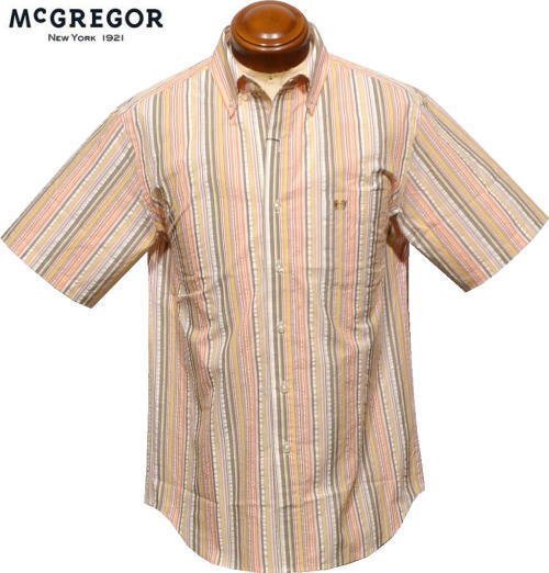 【オレンジ L】 マクレガー ボタンダウン半袖シャツ メンズ 111164101 サッカー素材 クールマックス 吸汗速乾 半袖シャツ mcGREGOR拍卖