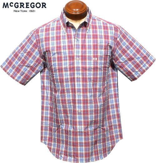 【レッド XL】 マクレガー ボタンダウン半袖シャツ メンズ 111164101 サッカー素材 クールマックス 吸汗速乾 半袖シャツ mcGREGOR拍卖