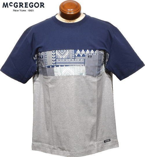 【ネイビー L】 マクレガー Tシャツ メンズ 111724702 手洗い可 布帛素材部分使い クルーネックTシャツ McGREGOR拍卖