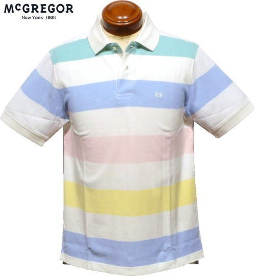 【ホワイト LL】 マクレガー 半袖ポロシャツ メンズ 111623302 家庭洗濯可 ボーダー 半袖シャツ拍卖