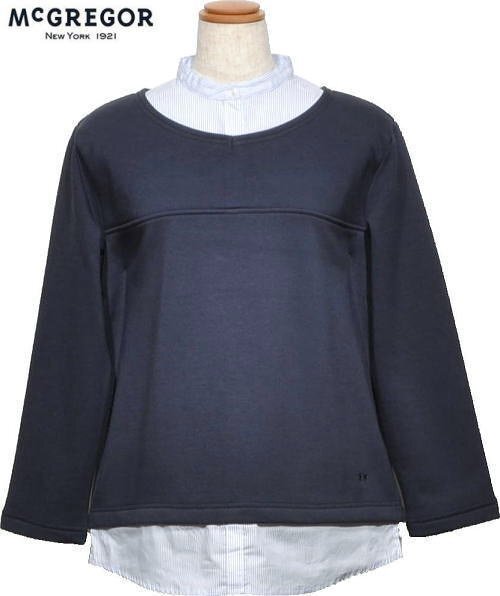 【ネイビー L】 マクレガー レディース トレーナー 311714904 裏起毛 レイヤード風 スウェット スウェットシャツ McGREGOR拍卖
