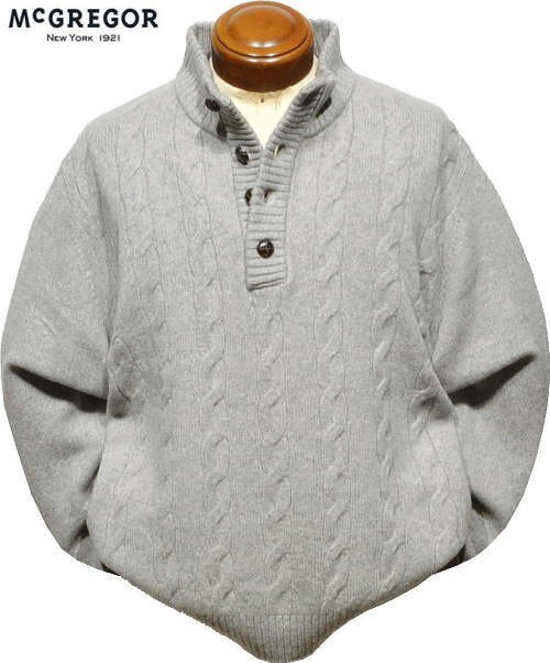 【グレー L】マクレガー セーター メンズ 111634801 ハミルトンラムウール 前身頃にケーブル織柄 ハーフボタンセーター ニット McGREGOR拍卖