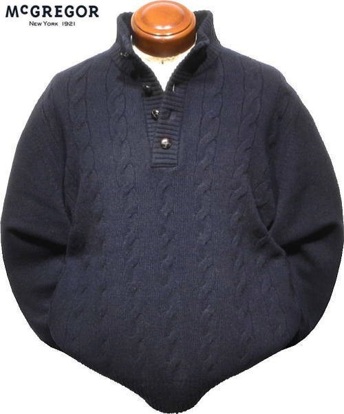 【ネイビー LL】マクレガー セーター メンズ 111634801 ハミルトンラムウール 前身頃にケーブル織柄 ハーフボタンセーター ニット McGREGOR拍卖