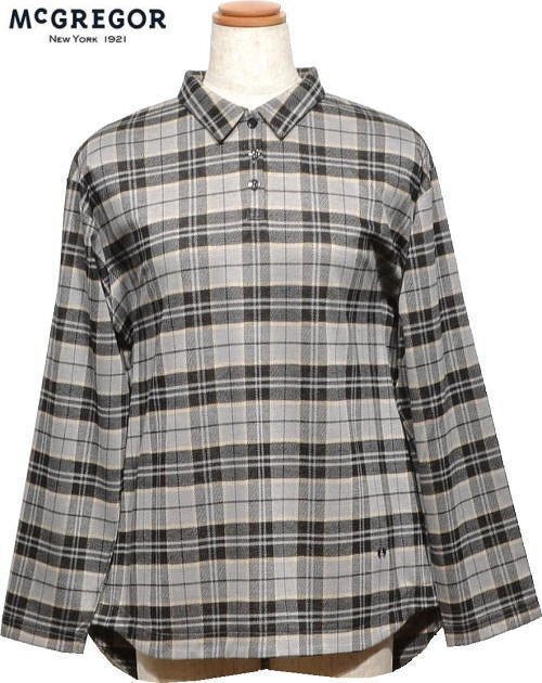 【グレー L】 マクレガー 長袖ポロシャツ レディース 311614701 ワイドシルエット 手洗い可 秋冬 長袖シャツ McGREGOR拍卖