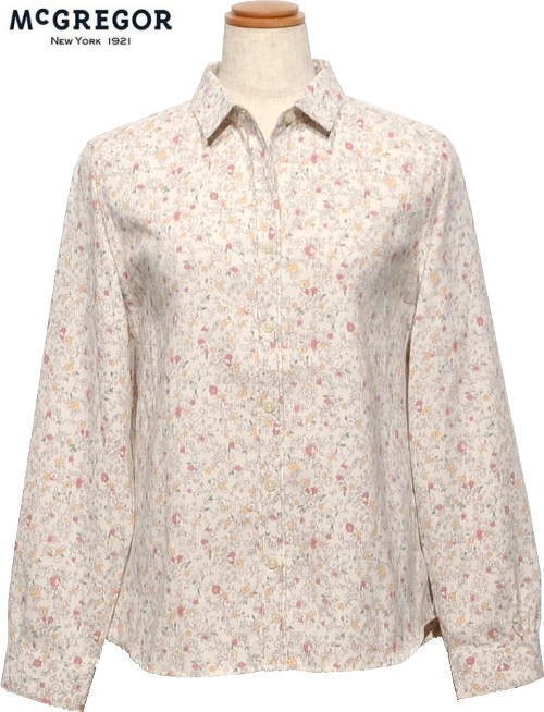 【スモークナチュラル L】 マクレガー 長袖シャツ レディース 311174609 家庭洗濯可 小花プリント ブラウス McGREGOR拍卖