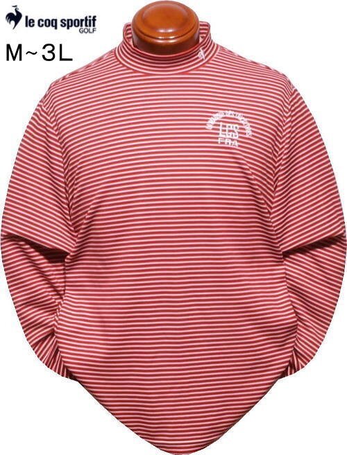 【レッド LL】 ルコック モックネック長袖シャツ メンズ LG4FLS54M ストレッチフォーサー ヒートナビ 蓄熱保温 ハイネック 長袖ポロシャツ拍卖
