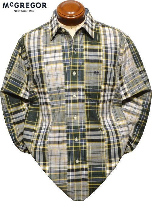 【グリーン紺 L】 マクレガー 長袖シャツ メンズ 111174606 パッチワーク調 McGREGOR拍卖