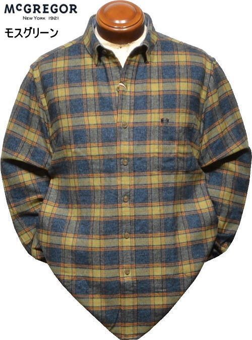 【モスグリーン XL】 マクレガー 隠しボタンダウン長袖シャツ メンズ 111174615 起毛 長袖シャツ ネルシャツ McGREGOR拍卖