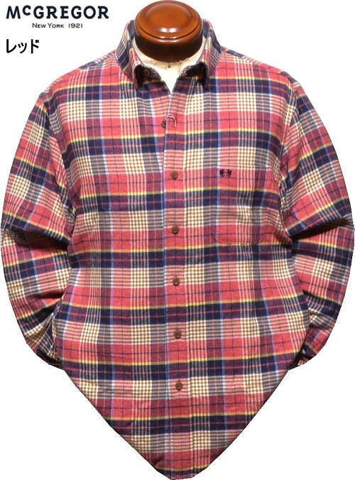 【レッド L】 マクレガー 隠しボタンダウン長袖シャツ メンズ 111174615 起毛 長袖シャツ ネルシャツ McGREGOR拍卖