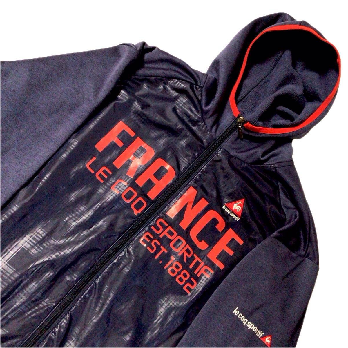 美品☆ルコック/ゴルフ☆ジップアップ/ジャケット☆ナイロン切替/ストレッチ/裏起毛/ゴルフウェア/紺/大きめ/LL拍卖