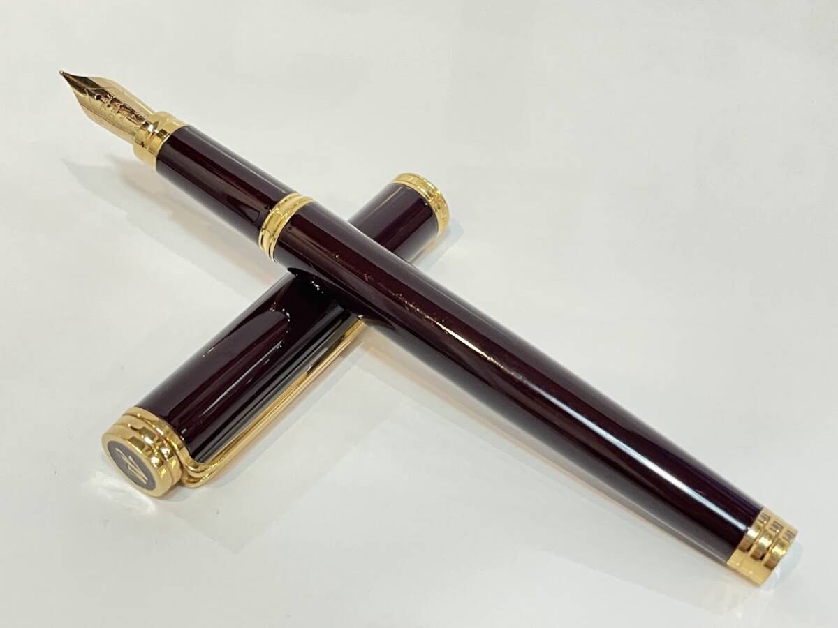 〇 WATERMAN ウォーターマン 万年筆 ペン先18K-750 刻印 IDEAL Paris F ワインレッド 使用済中古品拍卖