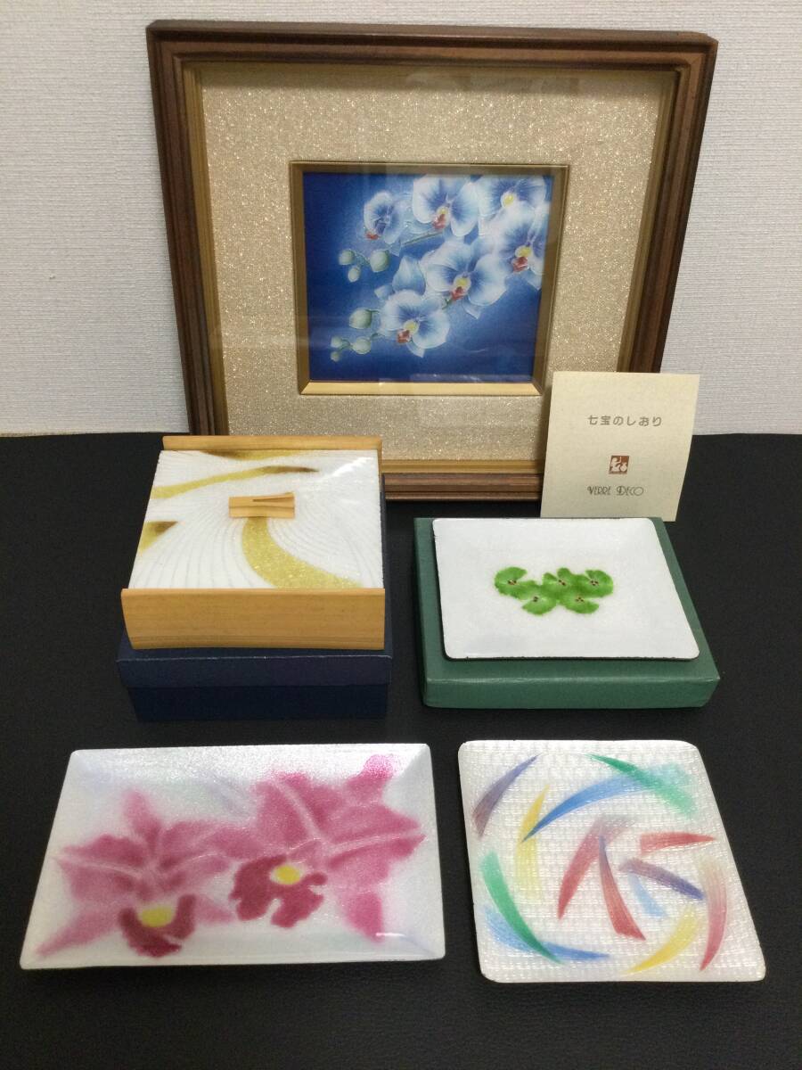 【大量】七宝焼5点セット 壁掛け 絵 額装 飾り皿 角皿 小皿 プレート 菓子皿 七宝焼き 工芸品 和風インテリア まとめて 箱付きあり拍卖