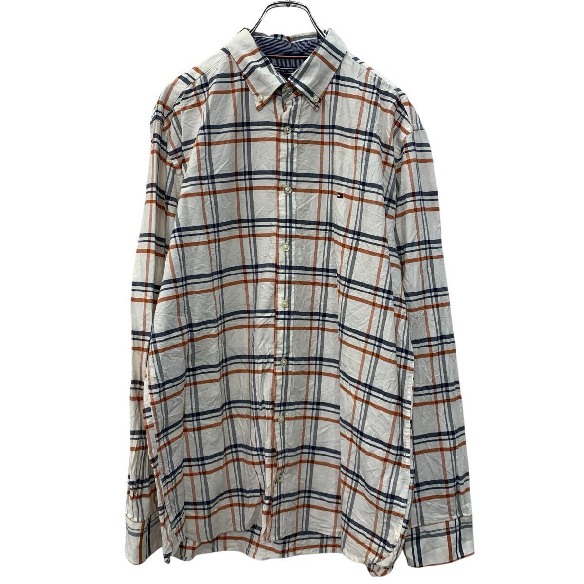 TOMMY HILFIGER 長袖 チェックシャツ XL ホワイト マルチカラー トミーヒルフィガー ボタンダウン レギュラーフィット 春物 a710-6128拍卖