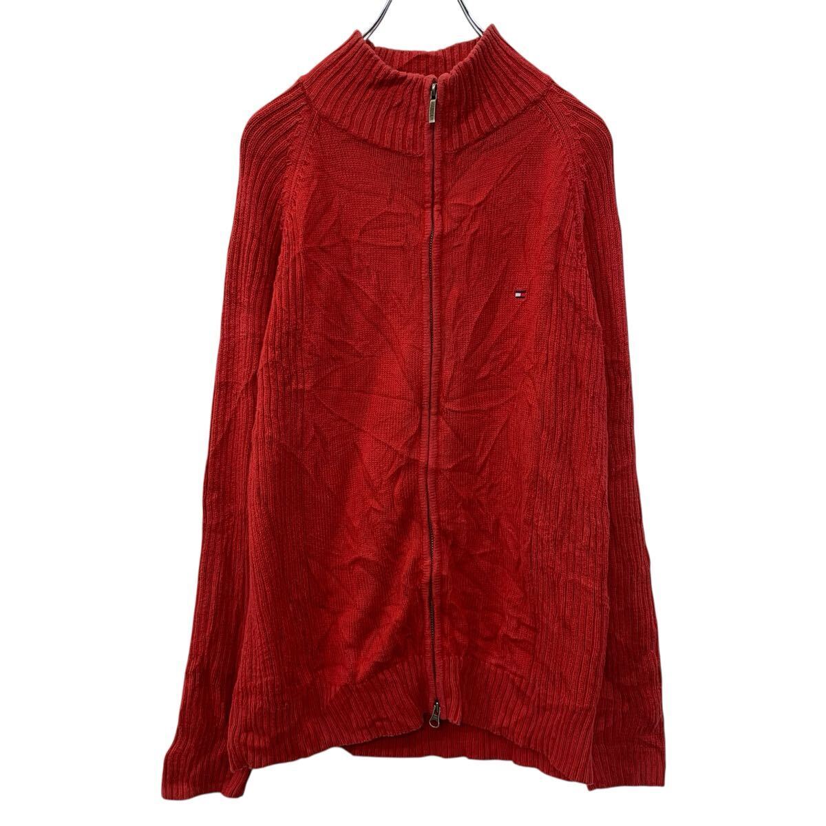 TOMMY HILFIGER コットンニット セーター S レッド トミーヒルフィガー ハーフジップ コットン100% 無地セーター シンプル 秋物 a710-6009拍卖