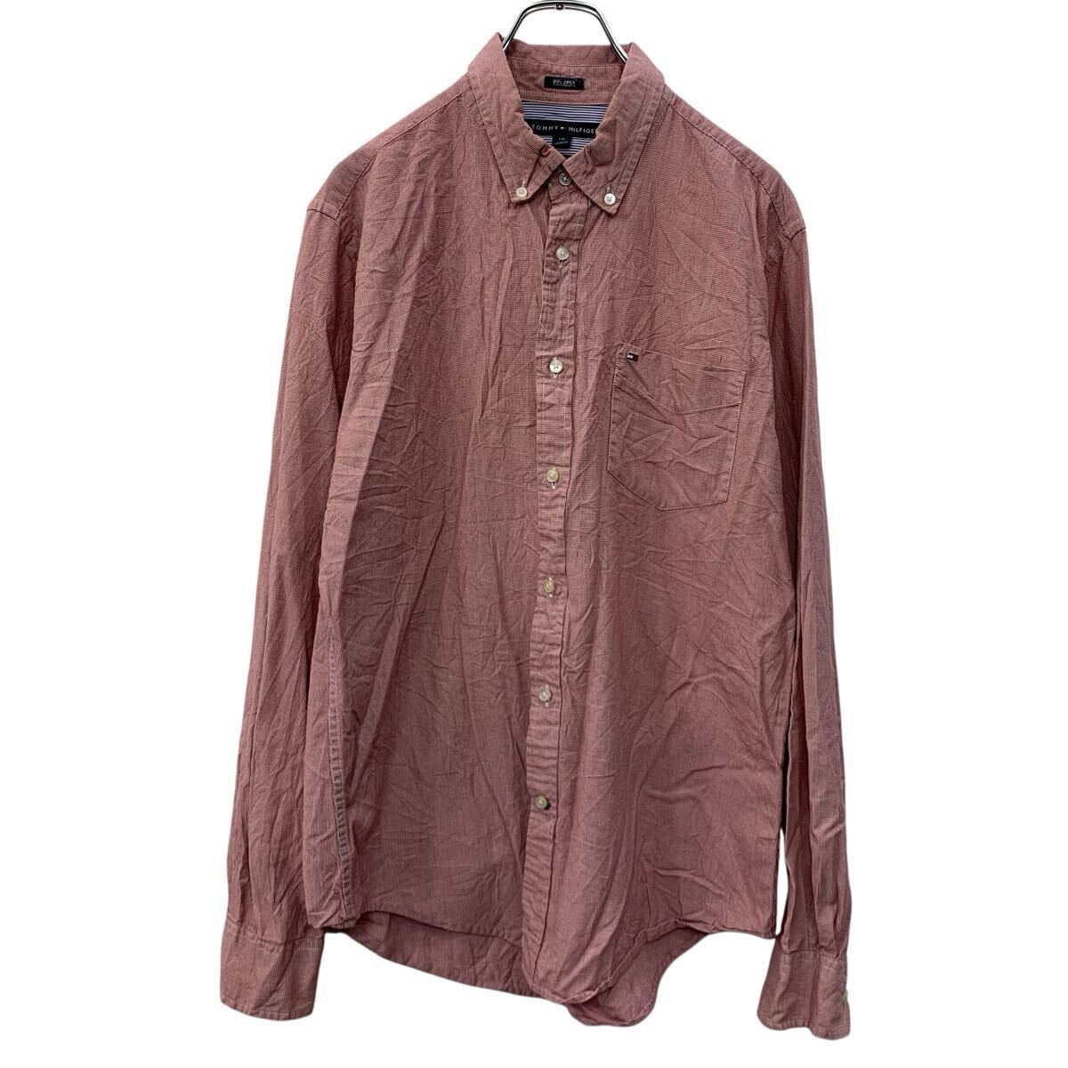 TOMMY HILFIGER 長袖 無地シャツ L レッド トミーヒルフィガー カスタムフィット ボタンダウン 胸ポケット コットン100% 春物 a710-6160拍卖