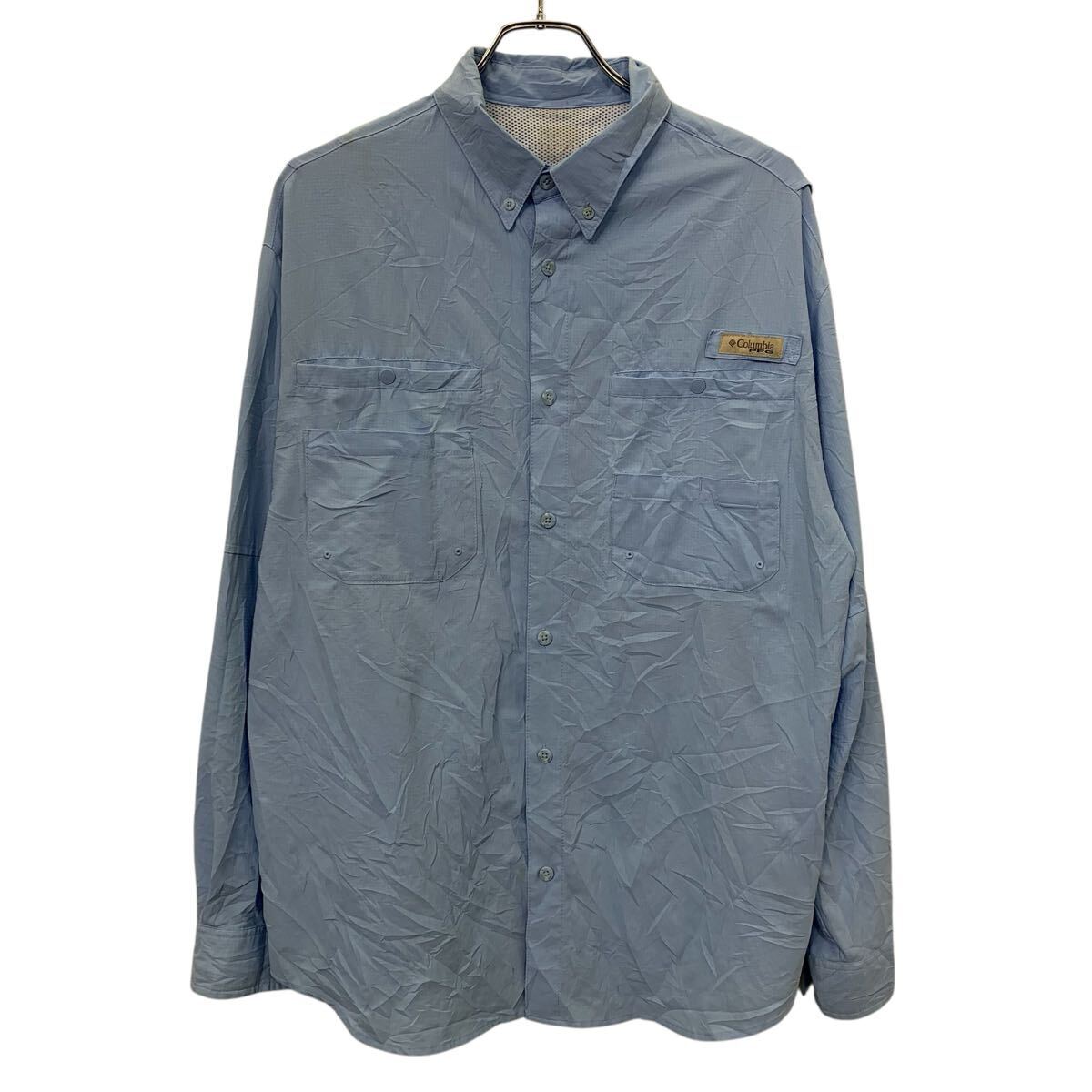 Columbia 長袖 無地シャツ L ライトブルー コロンビア パフォーマンスフィッシングギア 袖背中ループ付き アウトドア 春物 a710-6396拍卖
