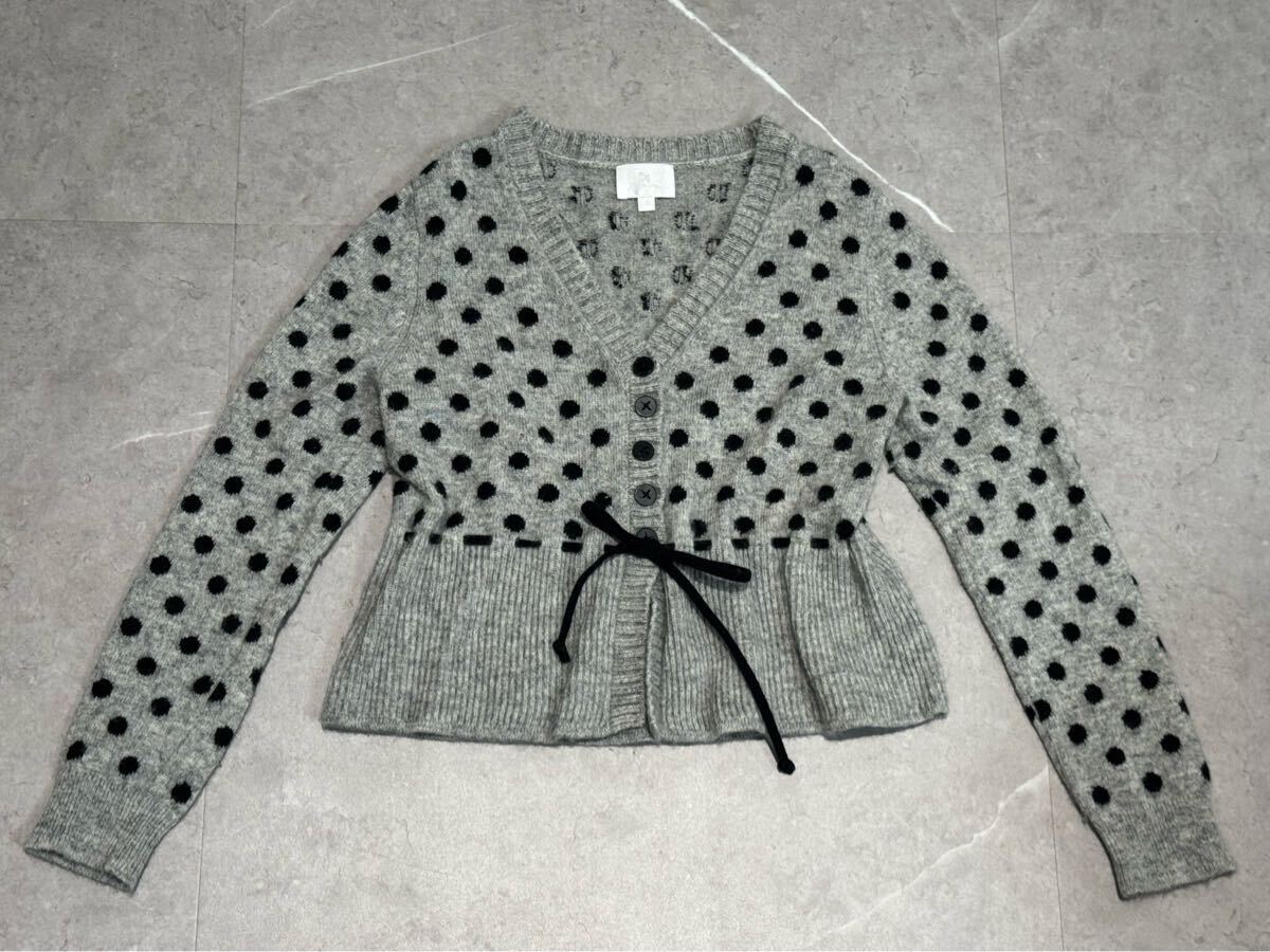 ★世界の子供服マメール 子供服 ニットカーディガン ドット柄 グレー 可愛い リボン お洒落 6才サイズ★拍卖