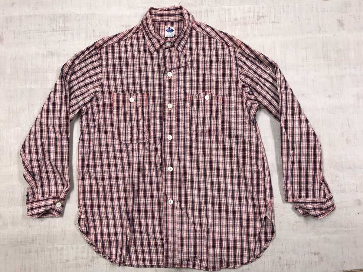 USA製 ポストオーバーオールズ POST OALLS アメカジ ワーク チェック 山ポケ 猫目ボタン 長袖 コットンネル シャツ メンズ 綿100% M 赤拍卖