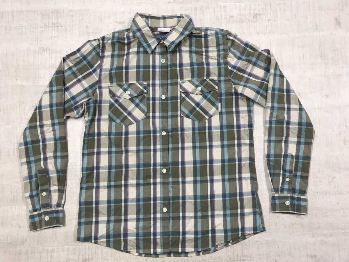 コロンビア Columbia OMNI-WICK アメカジ アウトドア スポーツ チェック柄 胸ポケット ツイル 長袖シャツ レディース XL 青 グレー拍卖
