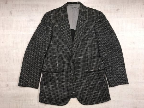 Vin Cenne ジャパン・ビンテージ トラッド チェック ネップツイード 背抜き テーラードジャケット メンズ 日本製 ウール100% 94A5 黒拍卖