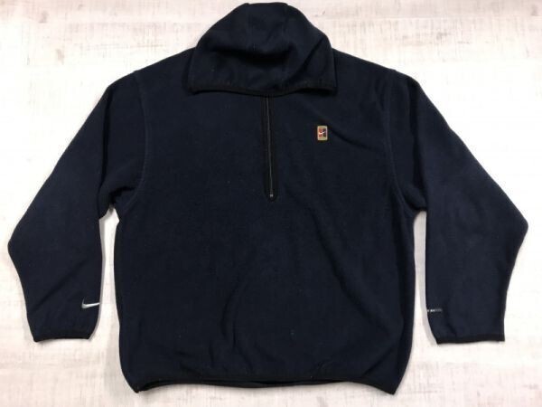 ナイキ NIKE アメカジ スポーツ ストリート ハーフジップ パイピング フリース パーカー プルオーバー メンズ ポリエステル100% L 紺拍卖