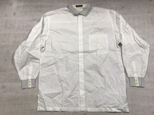アラミス ARAMIS トラッド レトロ モード 古着 刺繍 襟・袖リブ切替 ボックスシルエット 長袖ドレスシャツ メンズ 日本製 L 白拍卖