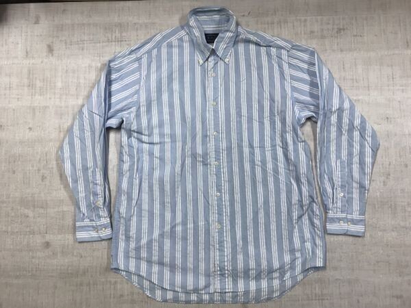 アールブラウン 日本製 The Browns アメカジ トラッド古着 パターンストライプ 長袖ボタンダウンシャツ メンズ コットン100% L 16 1/2 青白拍卖